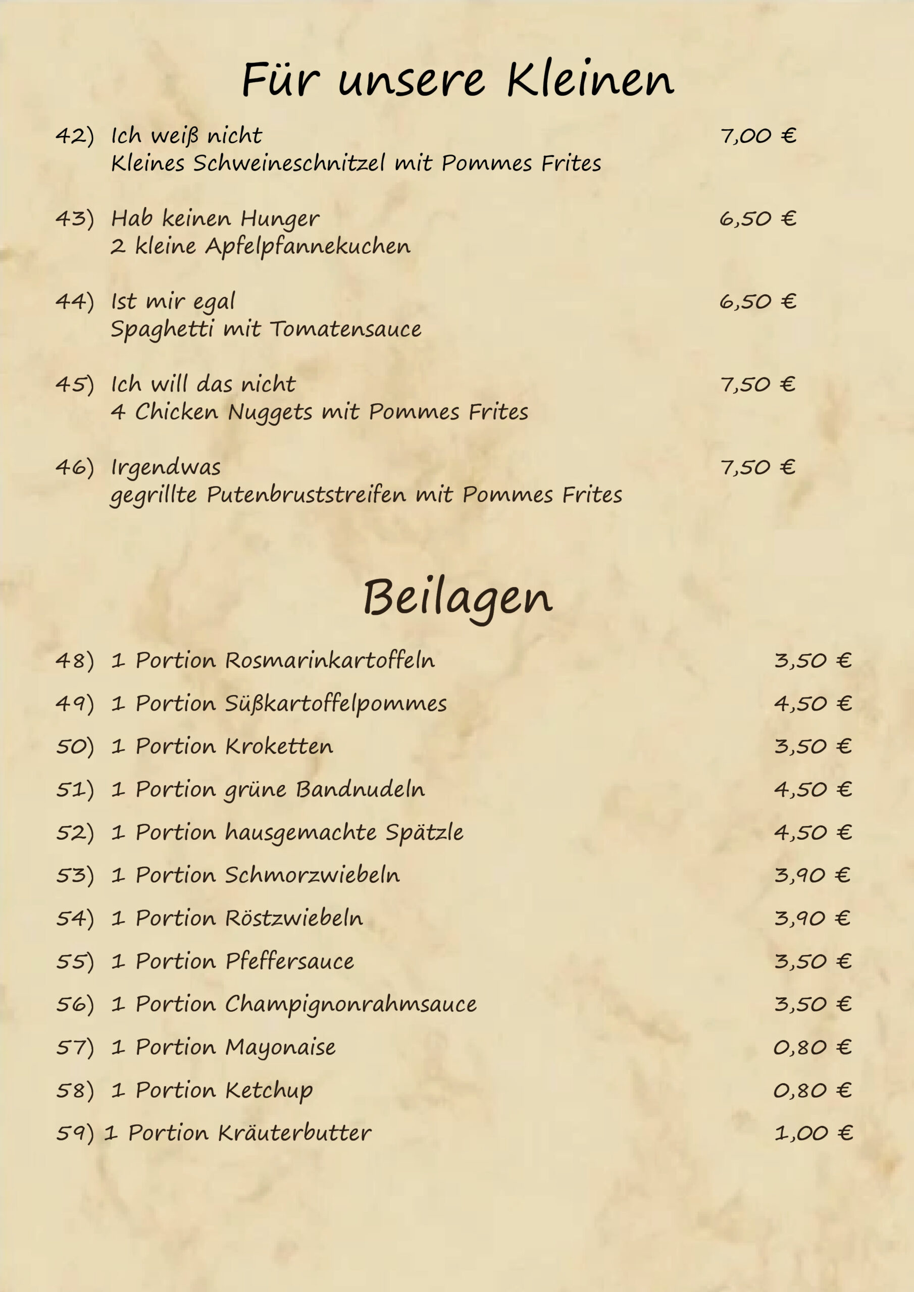 Speisekarte Restaurant7